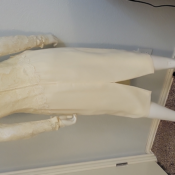 VTG RIMINI 1970s Ivory Lace Colonial Castlecore Chiffon Ruffle Bridal Dress - Picture 9 of 16